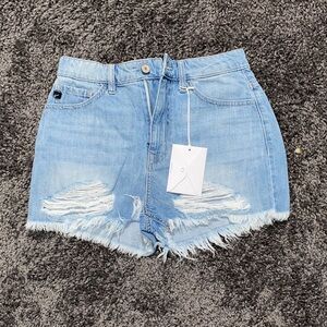 KanCan Light Blue Frayed Jean Shorts